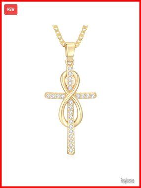 14K Gold Cross Necklace Twisted Infinity Open Loop Pendant Religious Jewelry